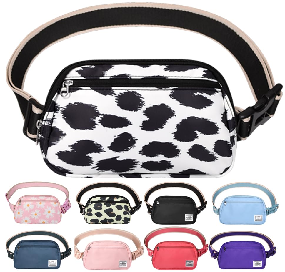 DMLuna Small Crossbody Bags for Women Trendy, Lightweight Fanny Pack for Women & Men, Mini Belt Bag, Waist Bag with Adjustable Strap for Running Workout Traveling - Black/White Leopard