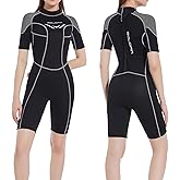 GoldFin Women Shorty Wetsuit, 3mm Neoprene Wet Suits Back Zip Surfing Diving Swimming Snorkeling