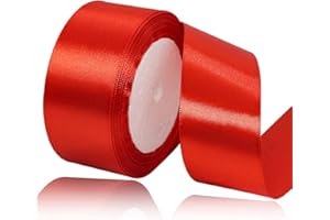 HLOMVE Solid Color Red Satin Ribbon, 1-1/2 Inches x 25 Yards Fabric Satin Ribbon for Gift Wrapping, Crafts, Hair Bows Making, Wreath, Wedding Party Decoration and Other Sewing Projects