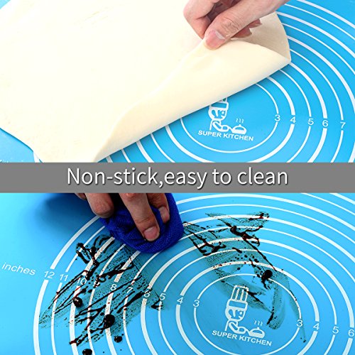 Silicone Pastry Mat Non Stick with Measurements（25.4''×17.7''）for Baking Mat Extra Large,Non Slip Silicon Dough Rolling Mat, Table/Countertop Placemats and Fondant/Pie Crust Sheet Blue - Thumbnail 2