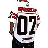 GORGLITTER Men's V Neck Racing Print Jersey Shirt Number Graphic Oversized Short Sleeve Streetwear T-Shirt