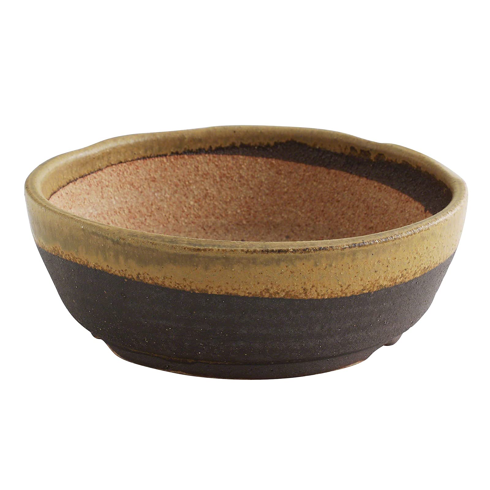 Wazakura Bonsai Pot 17cm (6.7") Shigaraki Series Stripe Glazed Ceramic with Drainage, Made in Japan Handmade Training Container, Japanese Flower Planter, Succulent Bowl - Yellow Sand, 17cm (6.7")