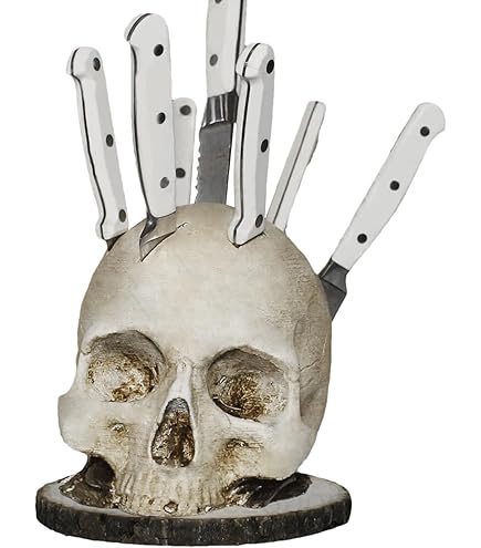 Porte-couteaux en forme de tête de mort pour rangement de cuisine, support de couteau squelette, support de rangement de fruits de cuisine, décoration de fête effrayante (1 pièce