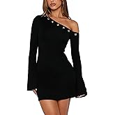 Women’s Off Shoulder Long Sleeve Black Bodycon Mini Dress – Sexy Stretchy Cocktail Dress for Party & Date Night