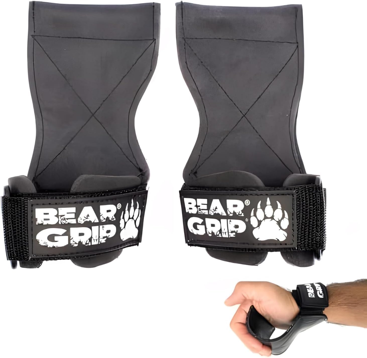 BEAR GRIP Multi Grip Straps/Hooks, Premium Heavy duty weight lifting straps/gloves (Small Rubber)