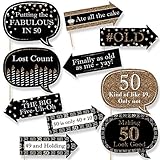 Funny Adult 50th Birthday - Gold - Birthday Party Photo Booth Props Kit - 10 Count