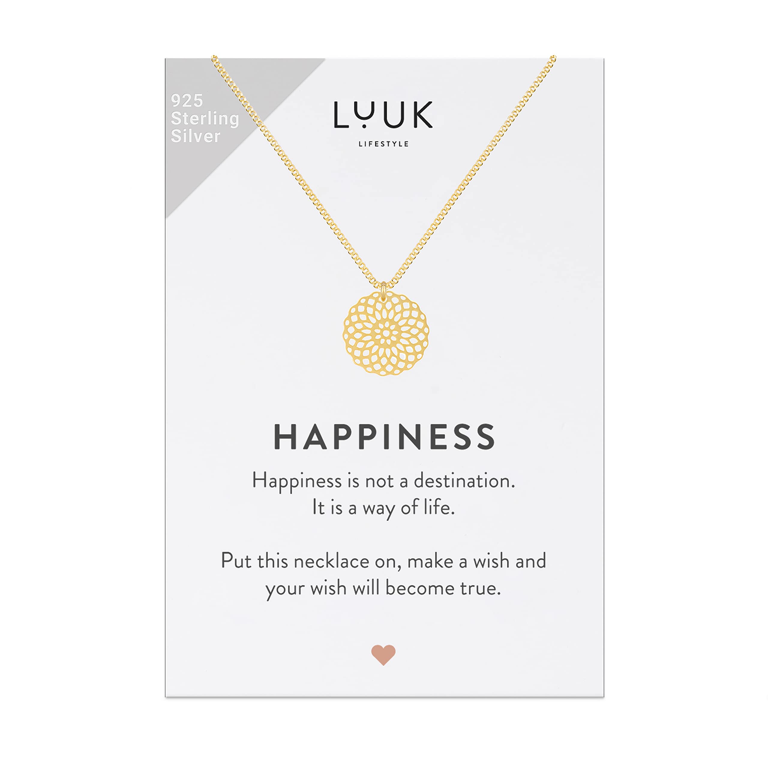 LUUK LIFESTYLE 925 Sterling Silver Pendant Necklace for Women Waterproof 50cm Chain Modern Necklace Gift for Her Gold Flower of Life — image 1