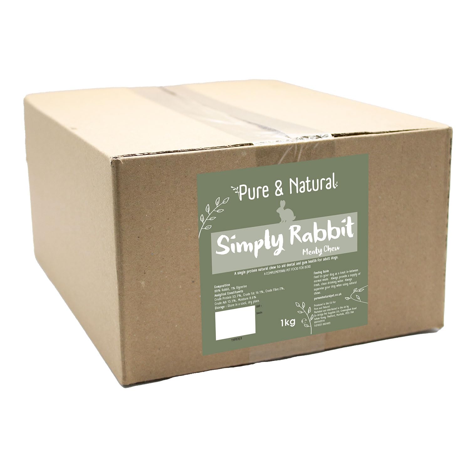 Pure & Natural Rabbit Meaty Sticks - Natural Dog Chews, Low Fat & High Protein, Hypoallergenic & Grain Free Dog Treats - 1kg Bulk Box