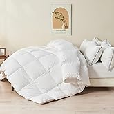 TOPGREEN Organic Feather Down Comforter King Size, Luxury Extra-Fluffy Duvet Insert, All Season Bed Comforter with Ultra-Soft Organic Cotton Case (106x90 Inch, Ivory White)