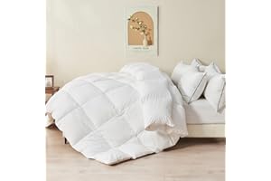 TOPGREEN 100% Organic Feather Down Comforter Full/Queen Size, Luxury Extra-Fluffy Duvet Insert, All Season Bed Comforter with Ultra-Soft Organic Cotton Case (90x90 Inch, Ivory White)