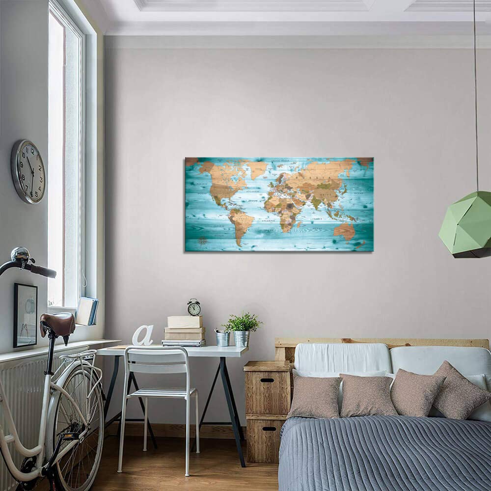World Map Wall Art Vintage Photos World Map Poster Nautical Office Art Canvas Wall Art Modern Framed Art Map of The World Painting Canvas Art Canvas Prints for Living Room Travel Memory Home Decor