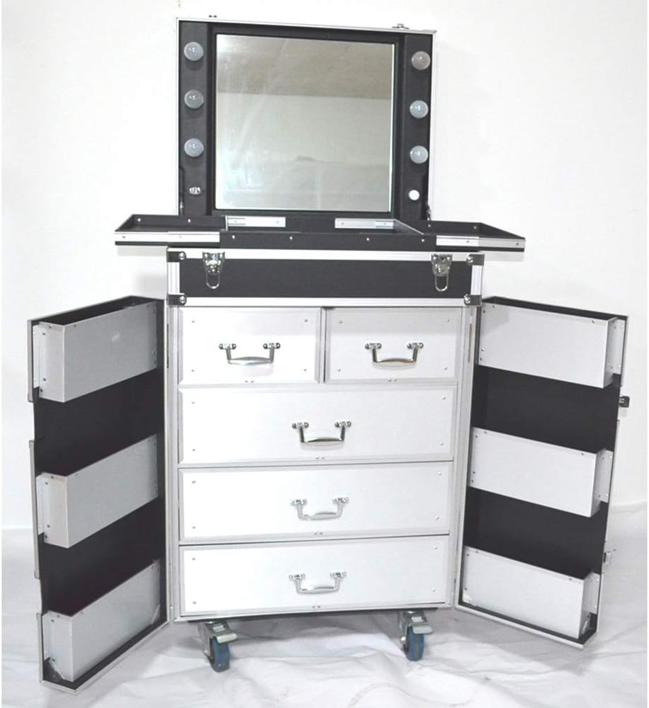7 In 1 Aluminum Rolling Makeup Case Trolley Cart Tray Beauty Salon