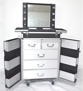 7 In 1 Aluminum Rolling Makeup Case Trolley Cart Tray Beauty Salon