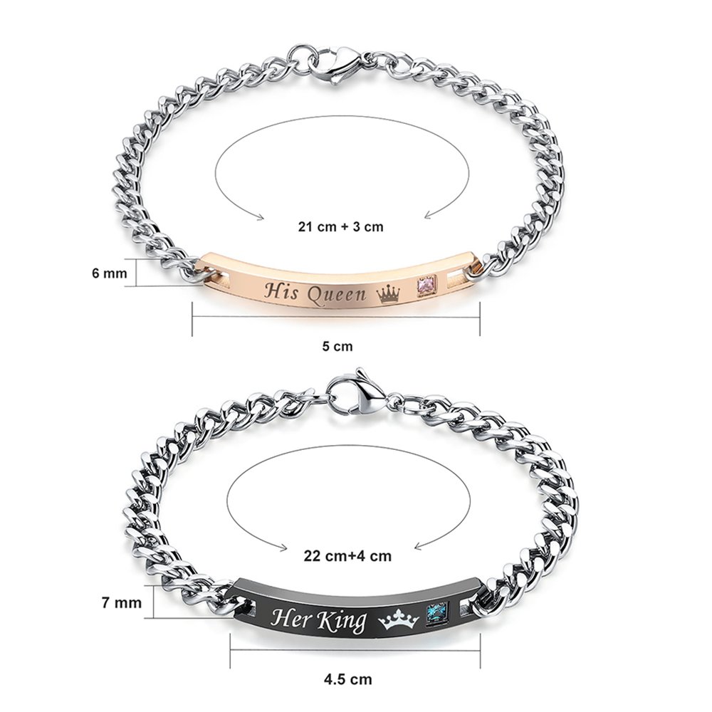 Gagafeel His Hers Matching Set Titanium Stainless Steel His Queen Her King Couple Bracelet 2 pcs with Gift Box (His Queen Her King)