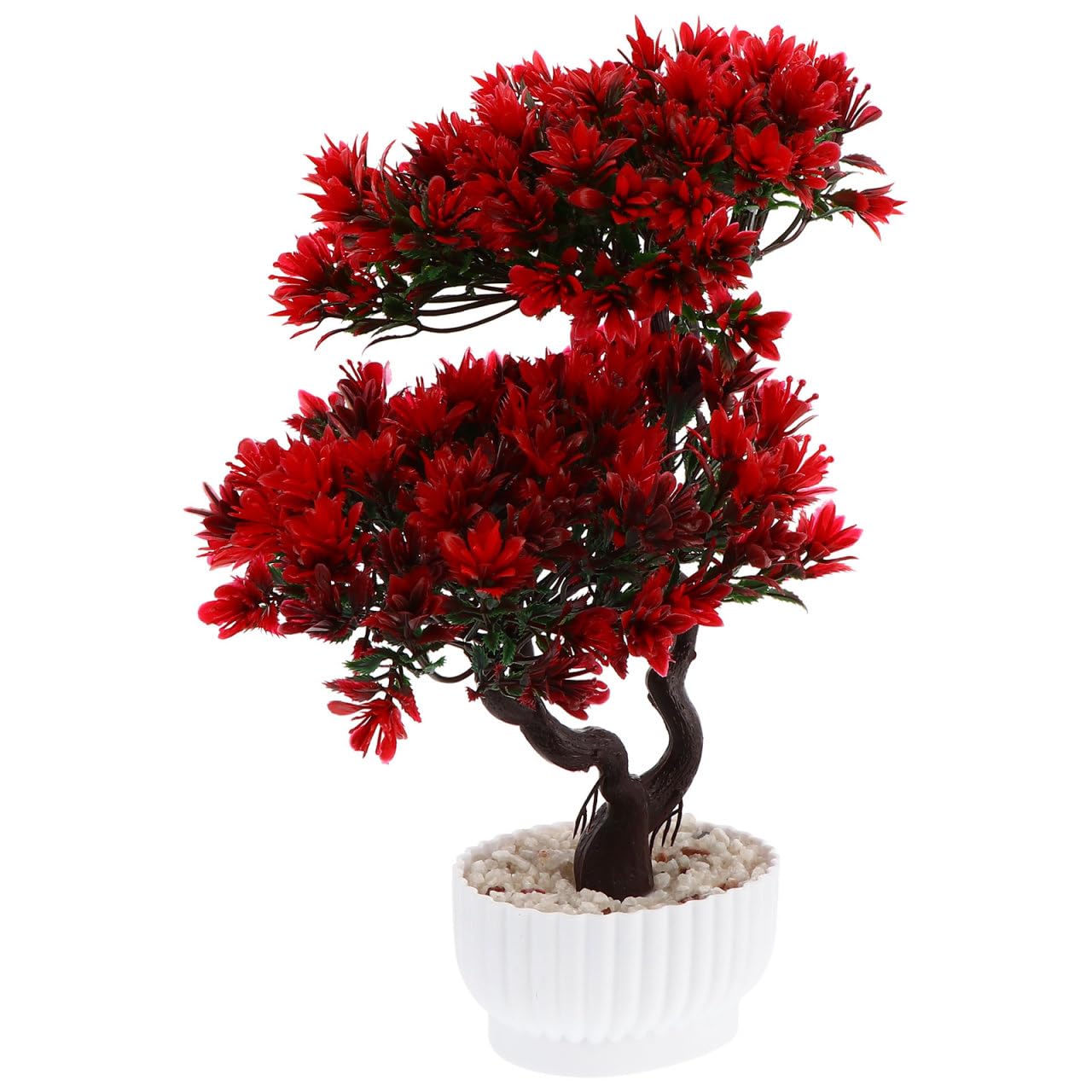 Angoily Artificial Bonsai Tree, Faux Potted Plant, Plastic Fake House Plants Desktop Greenery Decor for Indoor Home Office Decor Red