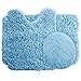 Lavish Home 3-Piece Bathroom Rug Set - Non-Slip Bath Mat Set with Bath Rug, Contour Mat, and Toilet Lid Cover - Machine Washable Mats (Blue)
