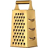 Large Stainless Steel 4 Sides Grater Slicer with Handle, Multifunctional Cutter Planing for Ginger, Garlic, Cucumbers, Carrots, Cheese, Potato, Ergonomic Design Kitchen Gadgets Accessories Gold