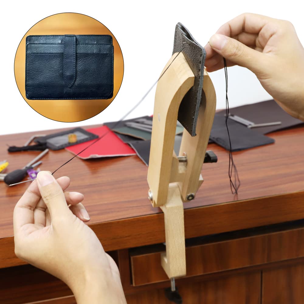 Stitch Pony,FASTTOBUY Beech Wood Foldable Leather-Pony Table Desktop Stitching Pony Horse Clamp,Leather Sewing Pony Horse Clamp for DIY Hand Stitching Leather Clamping