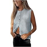 Milumia Women's Round Neck Button Up Sweater Vet Sleeveless Basic Knit Tops