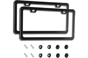 VRYTOR 2PCS Matte Black License Plate Frames - No-Cover State Name - Premium Rust Proof Aluminum License Plate Holder for Women and Men, Universal Car Plate Frame with 2 Holes, Easy to Install