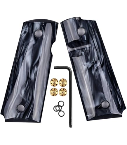 Amazon.com : Silver & Black Pearl Compact 1911 Grips X