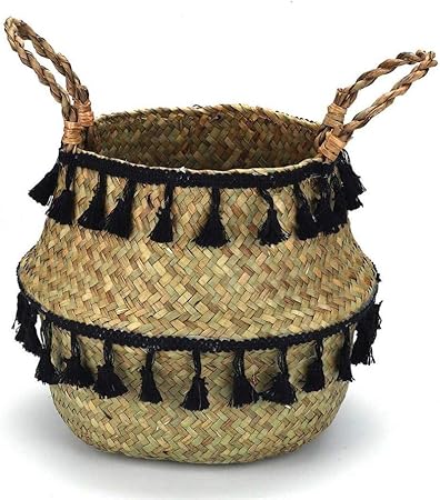 Susier Cesta de Almacenamiento Tejida de Hierba Marina Natural Plegable