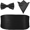 PenSee Mens Formal Solid Pre-tied Bow Tie & Pocket Square & Cummerbund Set