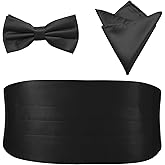 PenSee Mens Formal Solid Pre-tied Bow Tie & Pocket Square & Cummerbund Set Tuxedo Bow Ties for Men