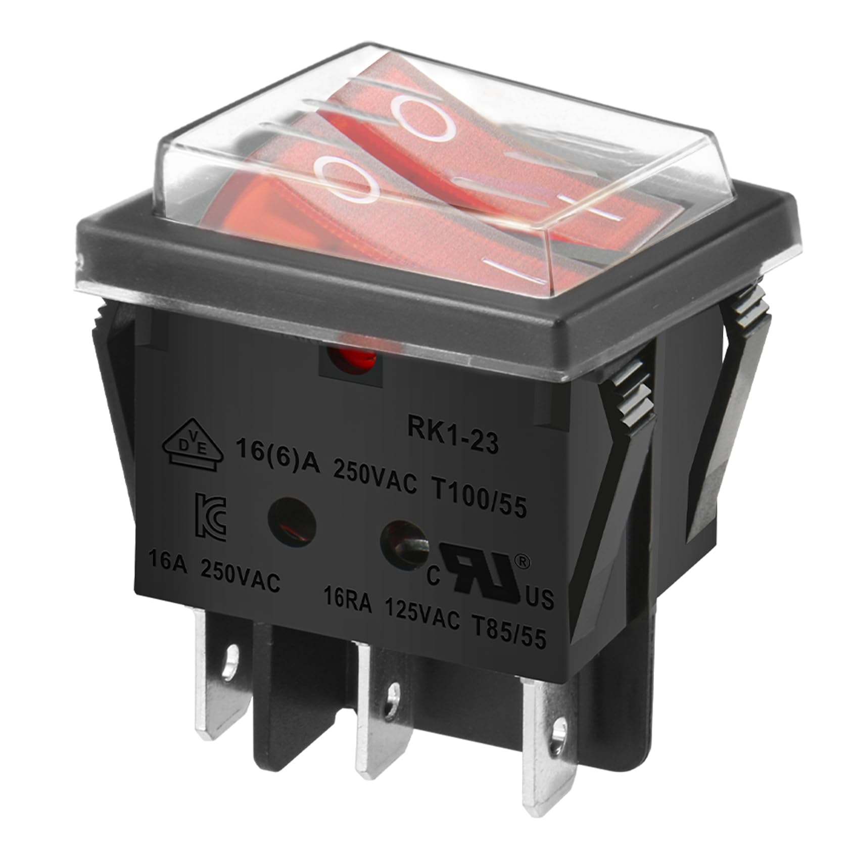 Heschen Double Rocker Switch SPST ON-OFF 6 Terminals Red light 16A 250VAC with Waterproof Cover