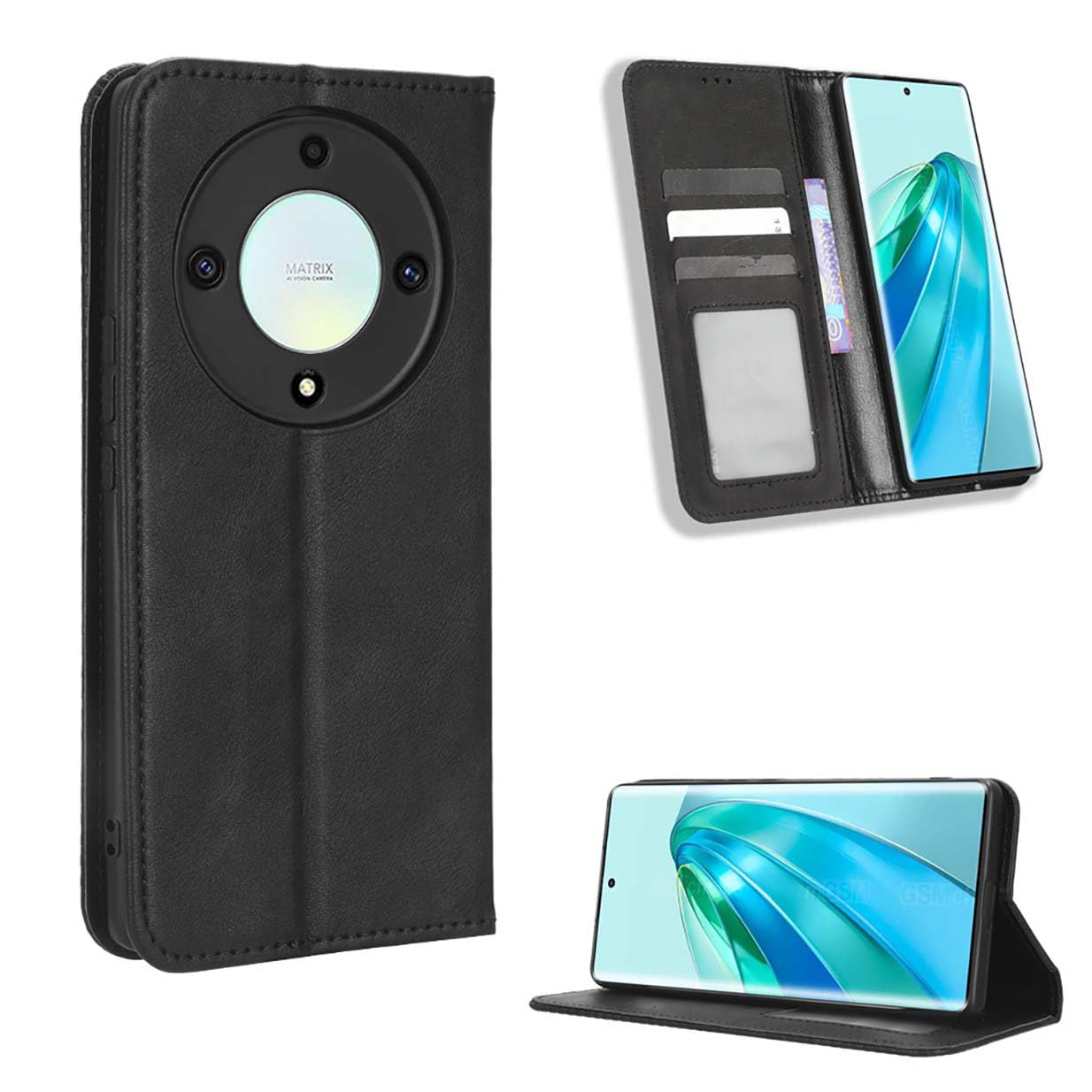 UPLAI Wallet Case for Honor Magic 5 Lite 5G (Magic5 Lite), Premium Leather Magnetic Closure Flip Cover, Slim Shockproof Kickstand Case Cover for Honor Magic 5 Lite 5G (Magic5 Lite).Black