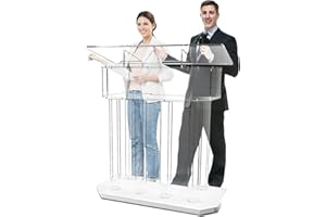 EASILYWINLIFE 46.5" Large Clear Acrylic Podium with Led Light, 10MM Plexiglass Pulpits for Churches with 4 Wheels, Pulpitos para Iglesias with Storage Shelf, Church Pulpit Stand for Office School