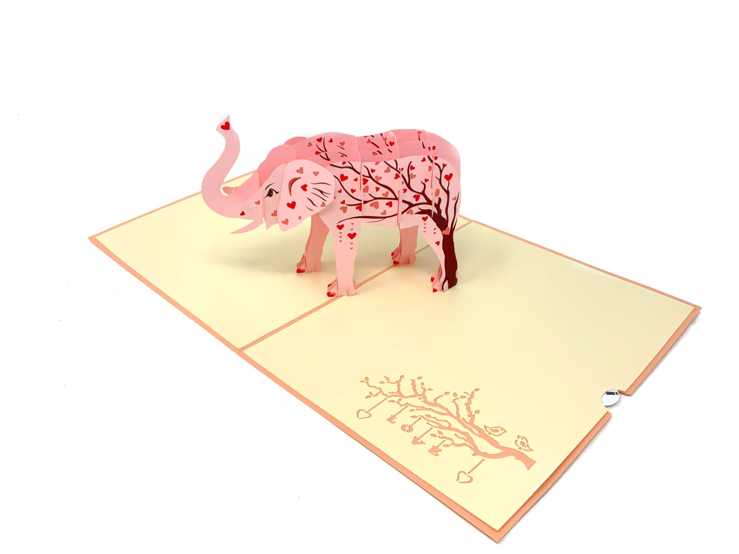 Pink Elephant 3D Pop Up Greeting card, 3D card for him and her, laser cut- hand assembled, paper art, Make someone smile