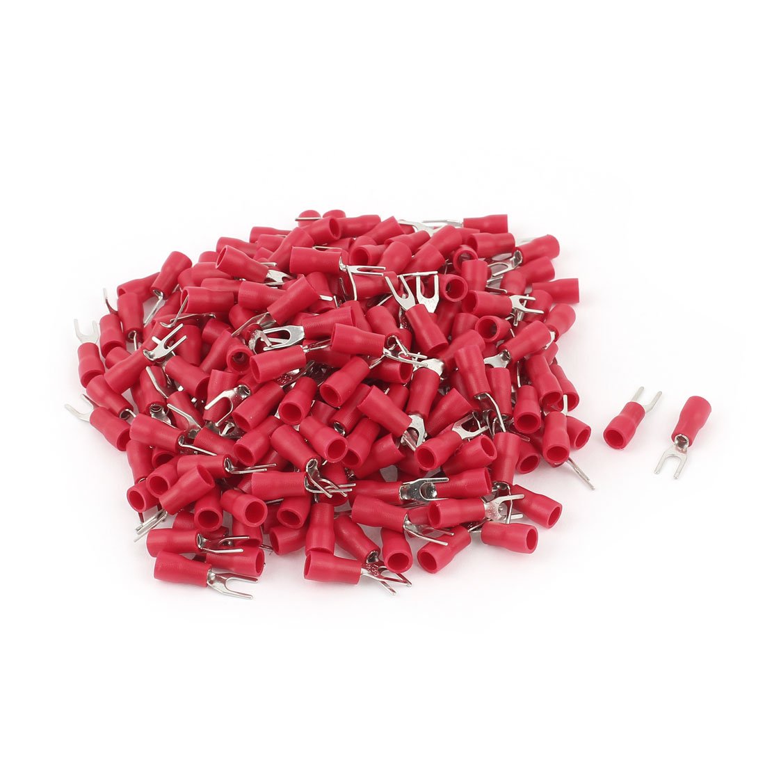 sourcing map 250PCS 22-16 AWG #4 Stud Red Insulated Fork Spade Terminals Connector