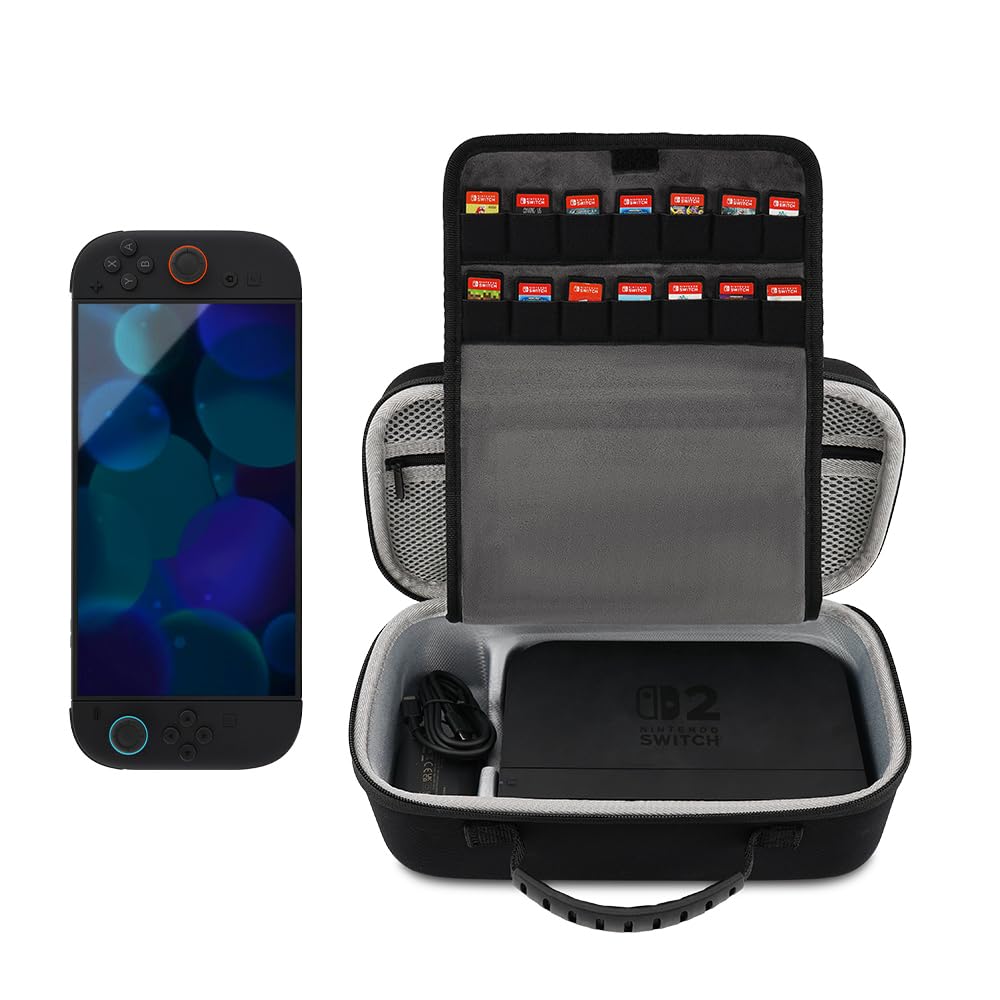 Photo 1 of Carrying Cases Compatible with Nintendo Switch 2 Case, Large Capacity Protective Hard Shell Portable Travel Case Pouch for Switch 2, with 14 Game Card Slots and Pockets for Console & Accessories