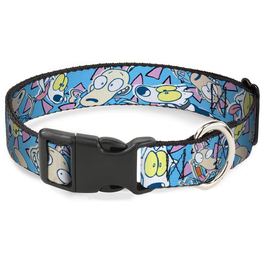 Buckle Down Plastic Clip Collar - Rocko & Spunky Scattered Expressions/Triangles Blue/Lavender — image 1