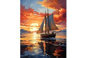 bleihum Boat Paint by Numbers Kit for Adult- Ship Paint by Number Kits, Sunset Watercolor Paint by Number for Adults Perfect for Gift Home Wall Decor(40x50cm)