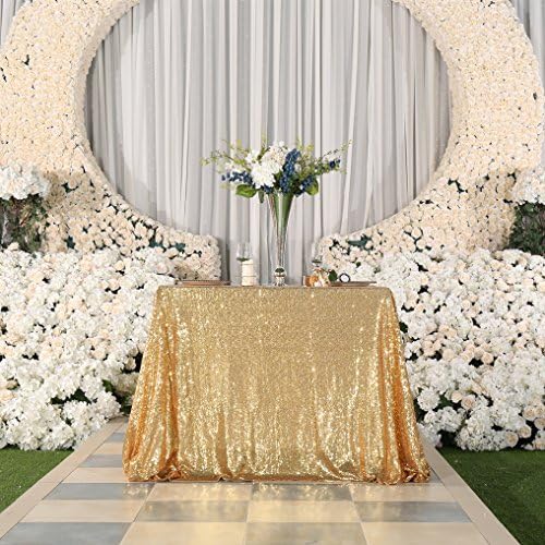 PartyDelight Sequin Tablecloth, Christmas Tree Skirt, Sequin Table Overlay Square, 50"x 50", Light Gold