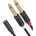 J&D 3.5mm to Dual 1/4 TS Stereo Breakout Cable, Gold Plated Audiowave Series 3.5mm 1/8 inch TRS Female to 2X 6.35mm 1/4 inch TS Male Mono Cable Splitter PVC Shelled Stereo Audio Cable, 3 Feet