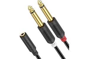 J&D 3.5mm to Dual 1/4 TS Stereo Breakout Cable, Gold Plated Audiowave Series 3.5mm 1/8 inch TRS Female to 2X 6.35mm 1/4 inch 