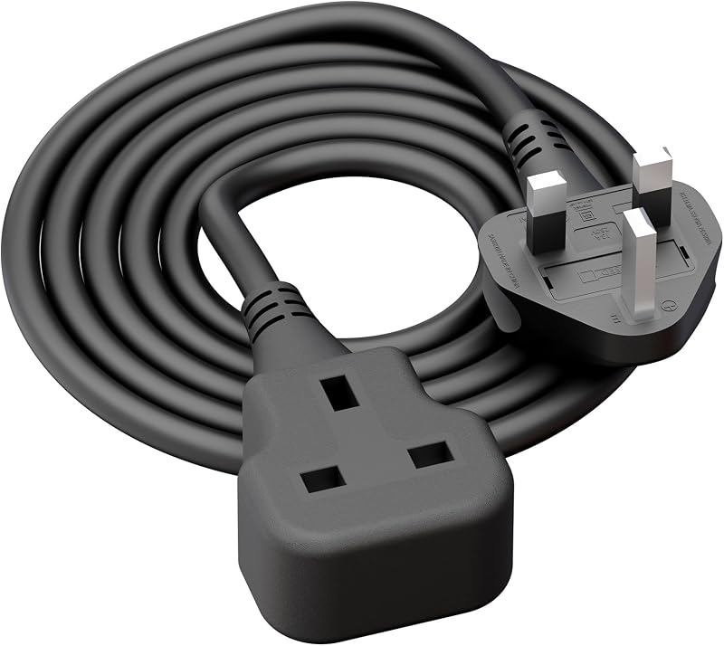 LIPWEL 1 Meter Short Extension Lead 13A Single UK Plug Socket Black