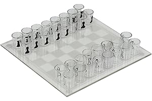 Clear Shot Glass Chess Set, 10x10 Inch Glass Chess Board with 32PCS Cups Pieces, Drinking Shot Set, Funny Sets for Adults, Ki