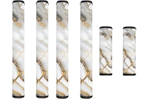 Garucesta 6 PCS Refrigerator Door Handle Covers Water-Resistant Kitchen Appliance Decors Handles Anti-Static Anti-Skid Protector Keep Off Stains Dust Fingerprint, Marble Gold Gray White