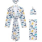 Mommy and Me Robe and Swaddle Set Floral Maternity and Baby Matching Delivery Blanket Headband for Mom Girl Boy 4pcs