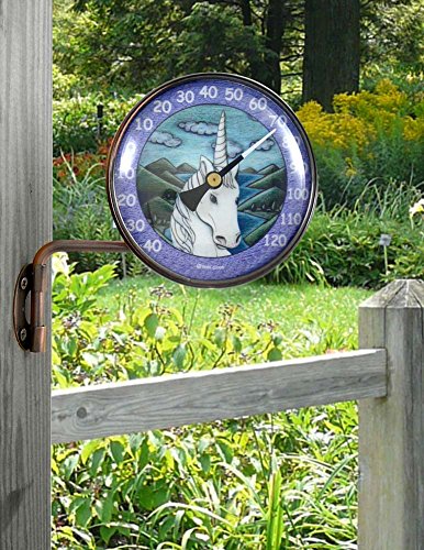 American Made 4" Wall Mounted Swivel Copper Dial Thermometer with Unicorn Art
