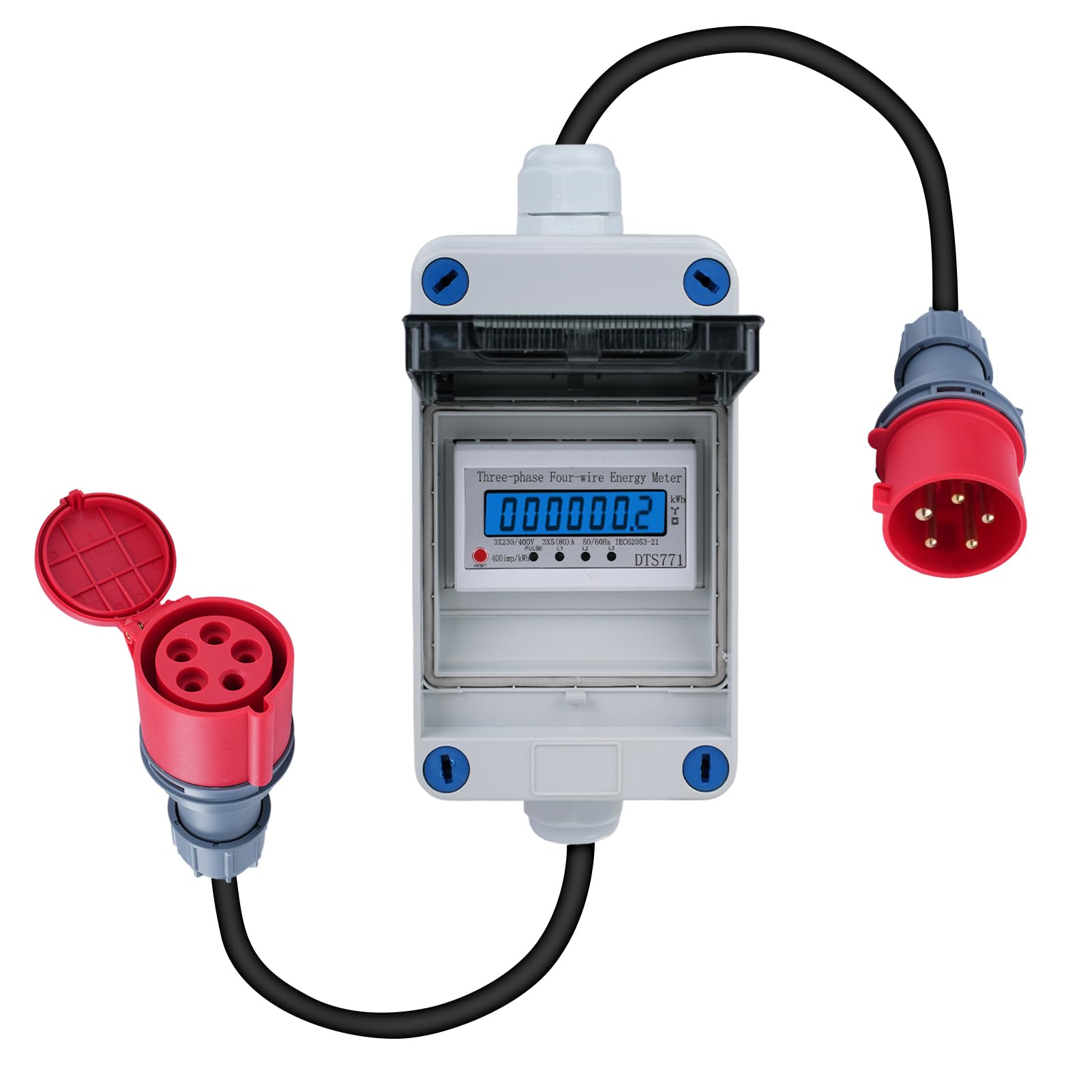 DEWIN Electricity Meter, Mobile Digital Electricity Meter with Reset Function Three Phase Meter with Plug for Socket 32A 400V