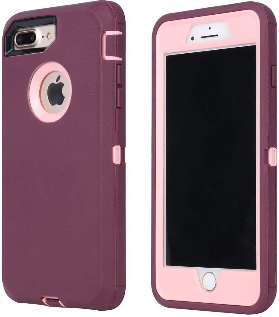 Annymall Case Compatible with iPhone 8 Plus/iPhone 7 Plus with Built-in Screen Protector, Heavy Duty Tough 4 in 1 Rugged Shockproof Cover for Apple iPhone 7 Plus & iPhone 8 Plus (Burgundy)