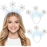 JOINPAYA 2pcs Christmas Snowflake Headbands: Glitter Rhinestone White Hair Hoops for Women Girls Kids - Xmas Party Winter Snowflakes Hair Accessories