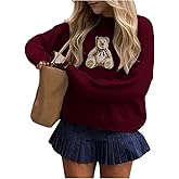 Floerns Women's Bear Long Sleeve Pullover Sweater Cute Crew Neck Knitted Tops