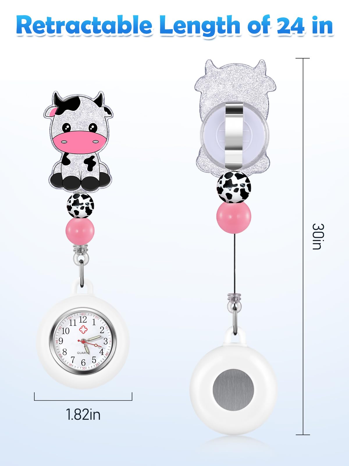 Plifal Nurse Watch Nursing Pocket Badge Fob with Second Hand - Retractable Clip On Clock with Secondhand for Medical Staff Women Men