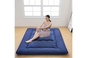 INFINICE Japanese Floor Mattress Futon Mattress, Foldable Roll Up Mattress with Portable Storage Bag, Tatami Mat Sleeping Pad Suitable for Camping, Guest Room, Blue, Full XL